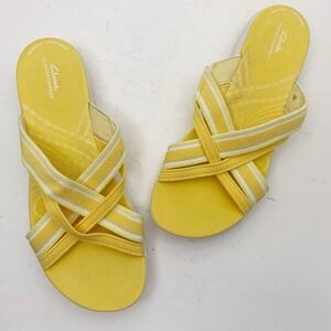 Clarks Cloudsteppers Mira Isle Yellow Cross Strap Sandals Slides Women 11M